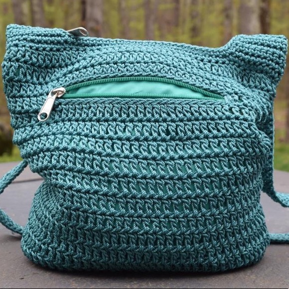 Handbags - Crochet Crossbody Bag Teal Zipper Closure EUC